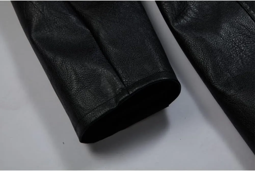 Men's Pu Leather Trench Coat Motorcycle Punk Long Zipper Jacket