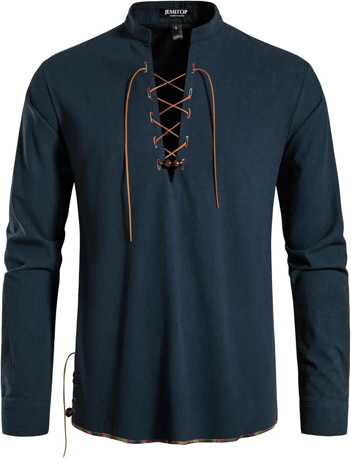 Men's Pure Cotton Retro Lace Up Shirts for Renaissance Pirate Viking Medieval