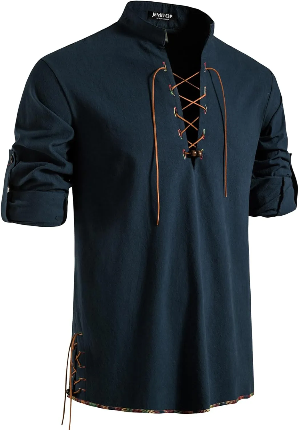 Men's Pure Cotton Retro Lace Up Shirts for Renaissance Pirate Viking Medieval