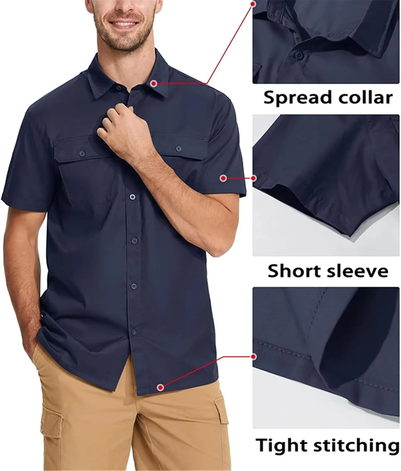 Men's Quick Dry Short Sleeve Shirts Casual Button Up Cargo Shirt Summer Hiking Fishing Trekking Work Outdoor Tops