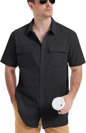 Men's Quick Dry Short Sleeve Shirts Casual Button Up Cargo Shirt Summer Hiking Fishing Trekking Work Outdoor Tops