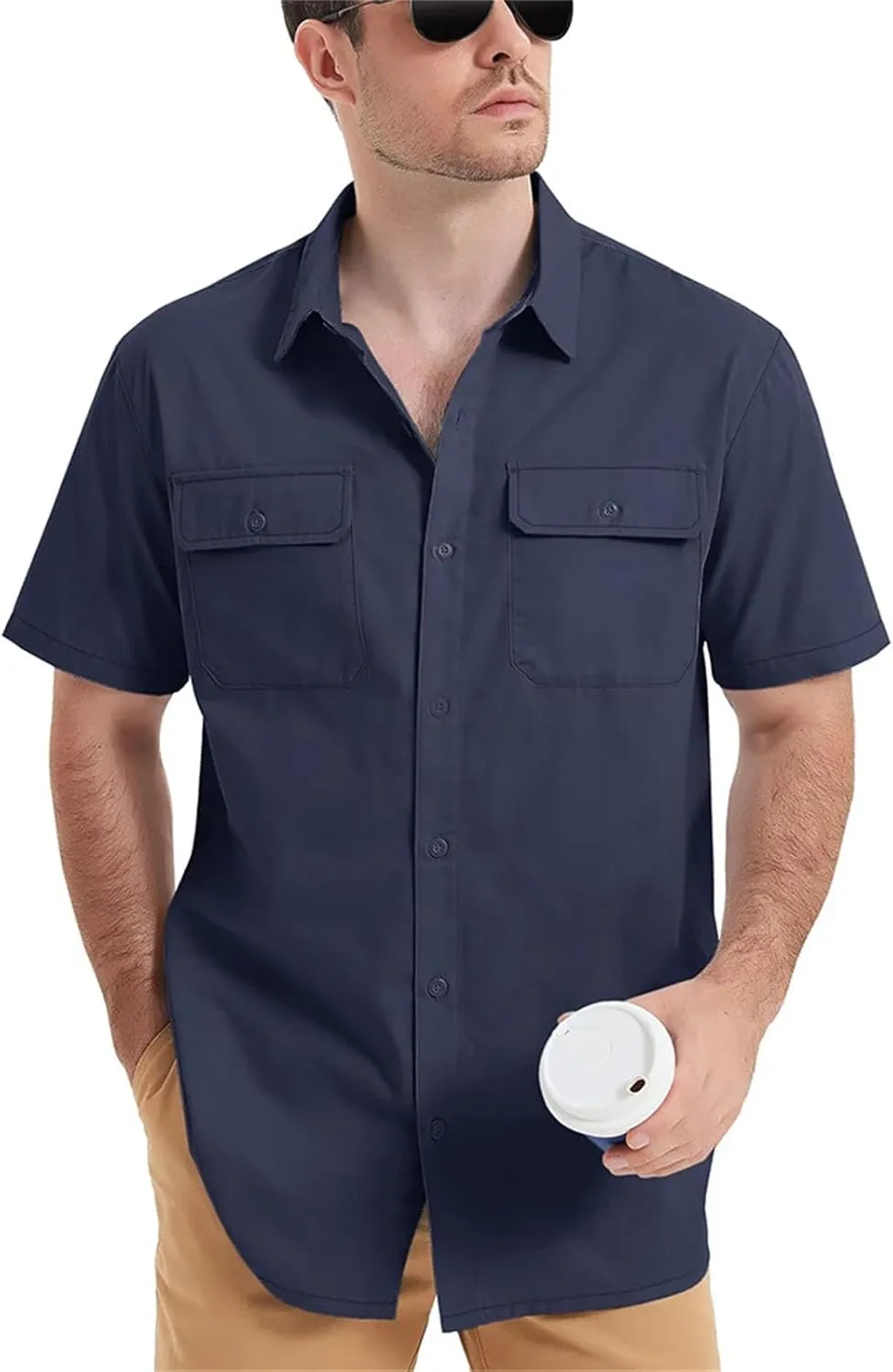 Men's Quick Dry Short Sleeve Shirts Casual Button Up Cargo Shirt Summer Hiking Fishing Trekking Work Outdoor Tops