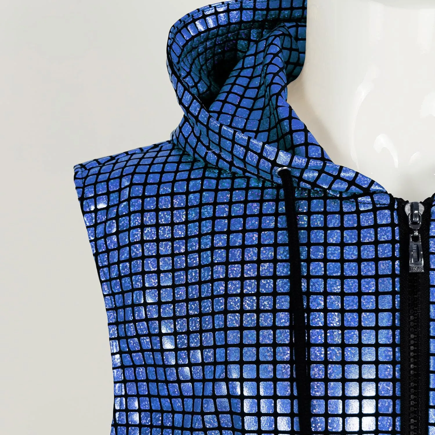 Men's Sequins Sleeveless Hooded Vest Disco Zippered Shirts 70s Disco Party Costume