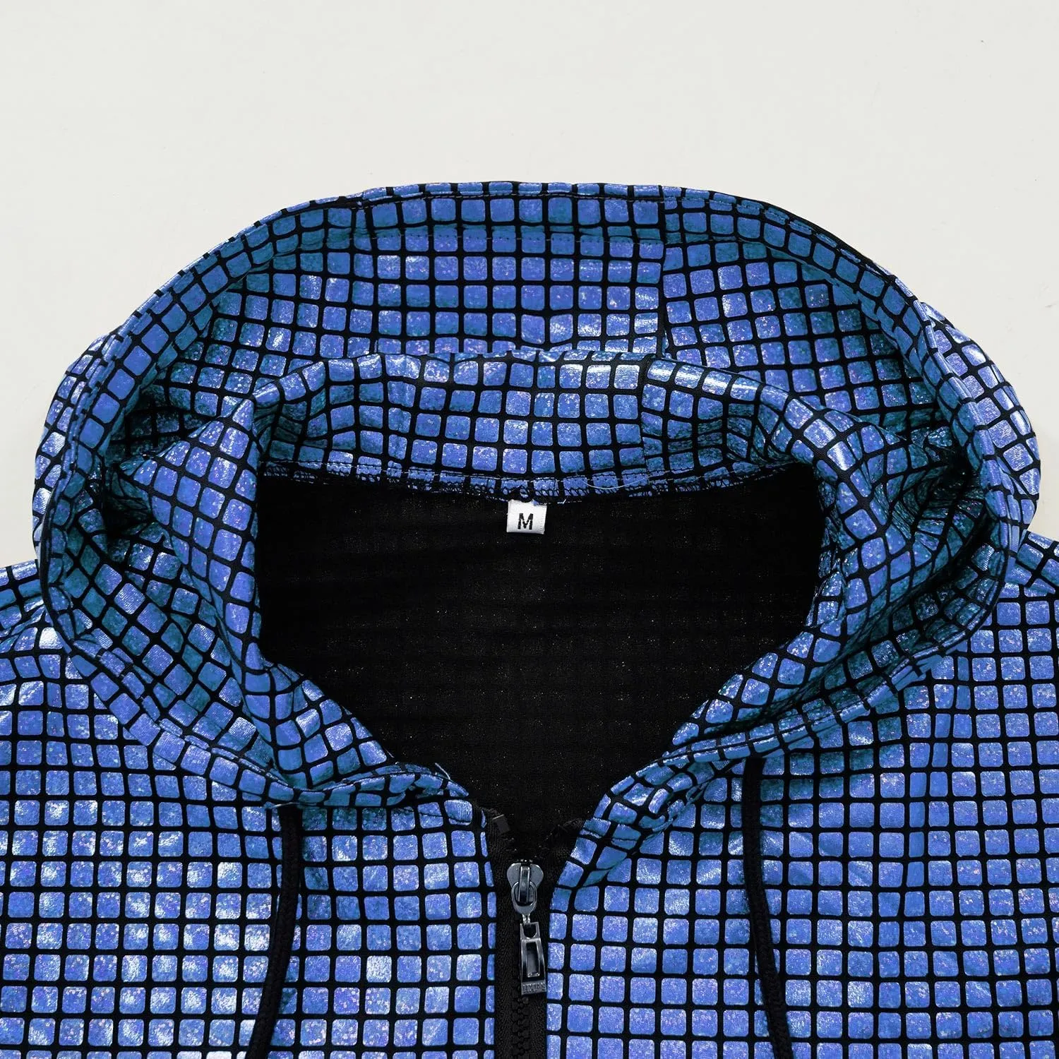 Men's Sequins Sleeveless Hooded Vest Disco Zippered Shirts 70s Disco Party Costume