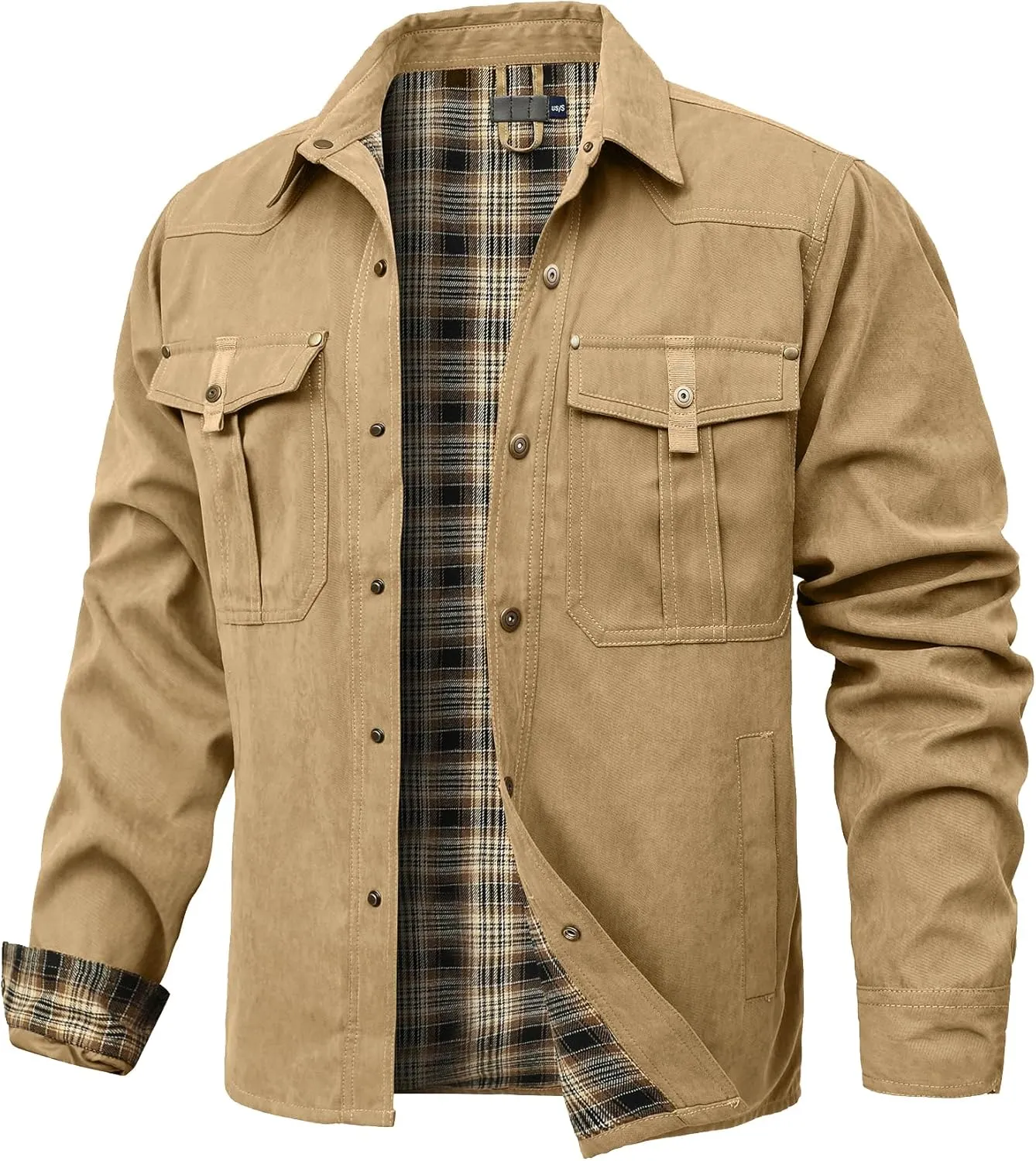 Men's Shirt Jacket Shacket with Flannel Lined Casual Snap Button Overshirt Western Cowboy Jackets Fall Clothing