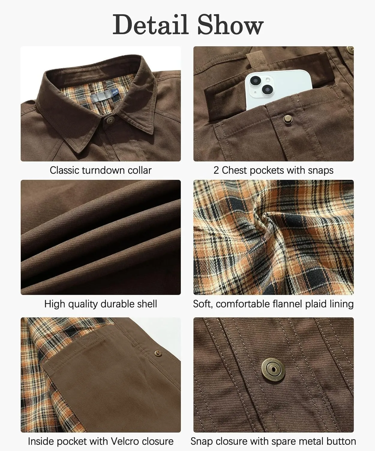 Men's Shirt Jacket Shacket with Flannel Lined Casual Snap Button Overshirt Western Cowboy Jackets Fall Clothing