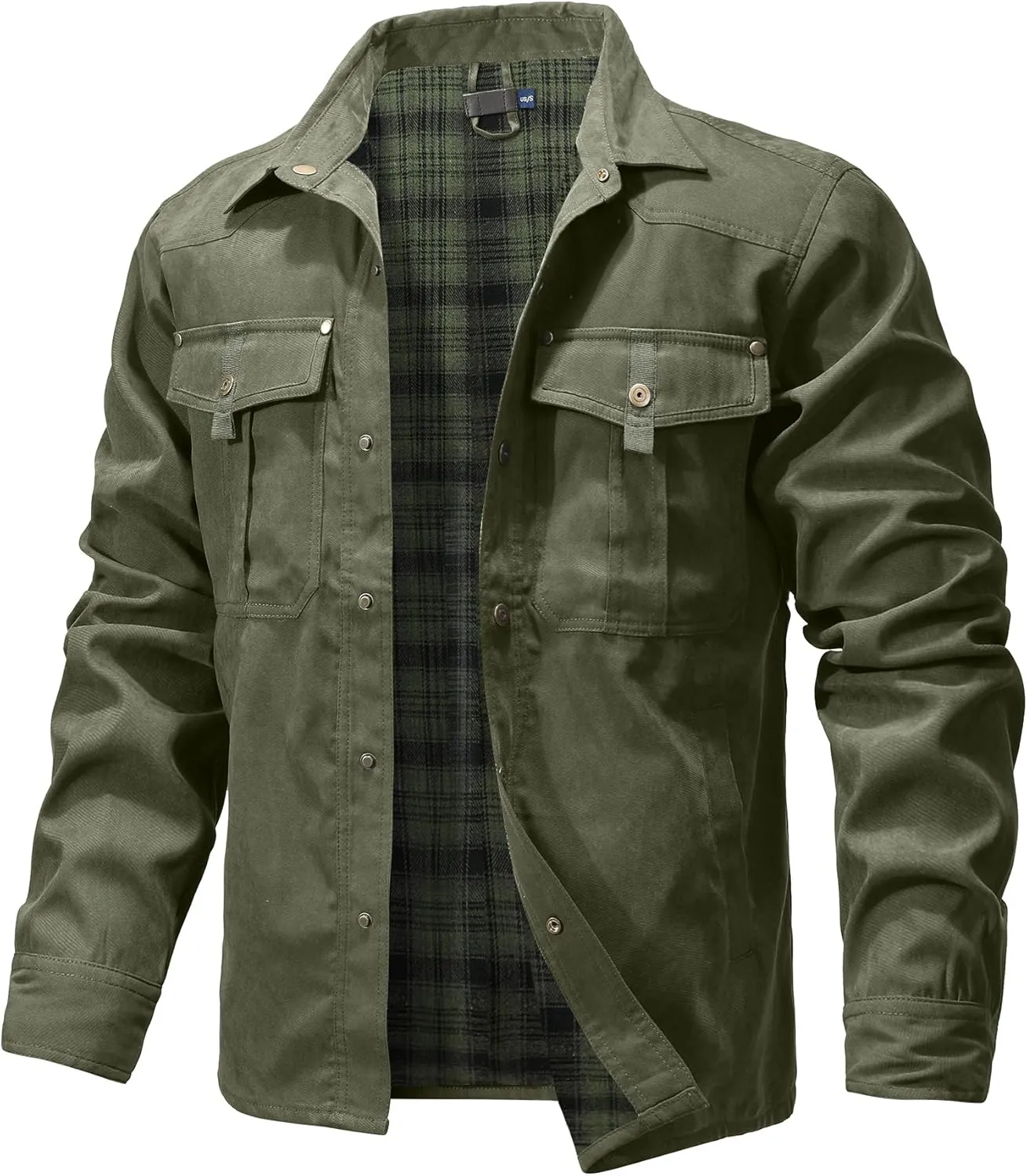 Men's Shirt Jacket Shacket with Flannel Lined Casual Snap Button Overshirt Western Cowboy Jackets Fall Clothing