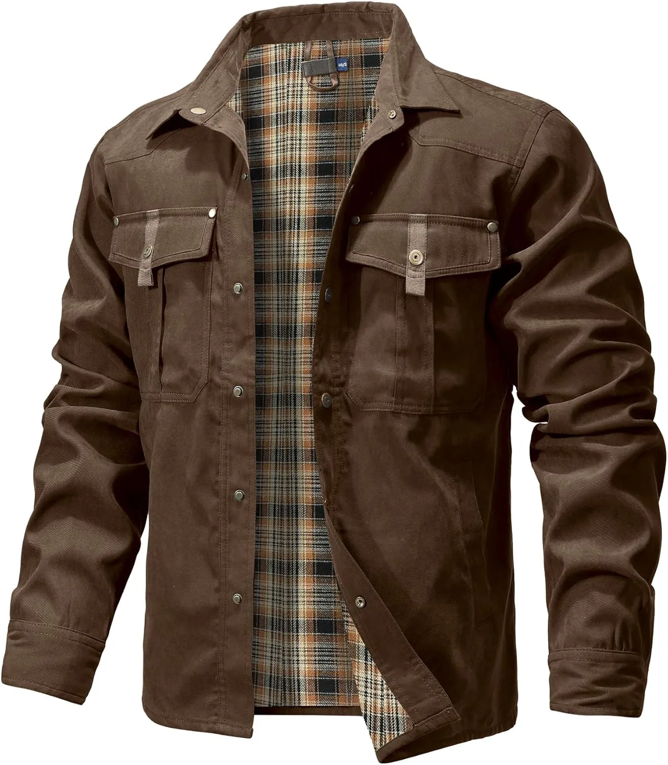 Men's Shirt Jacket Shacket with Flannel Lined Casual Snap Button Overshirt Western Cowboy Jackets Fall Clothing