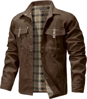Men's Shirt Jacket Shacket with Flannel Lined Casual Snap Button Overshirt Western Cowboy Jackets Fall Clothing
