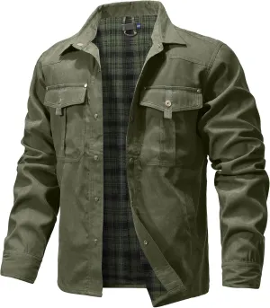 Men's Shirt Jacket Shacket with Flannel Lined Casual Snap Button Overshirt Western Cowboy Jackets Fall Clothing