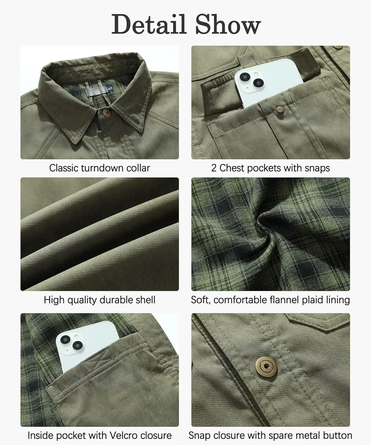 Men's Shirt Jacket Shacket with Flannel Lined Casual Snap Button Overshirt Western Cowboy Jackets Fall Clothing