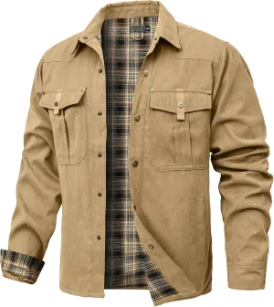Men's Shirt Jacket Shacket with Flannel Lined Casual Snap Button Overshirt Western Cowboy Jackets Fall Clothing