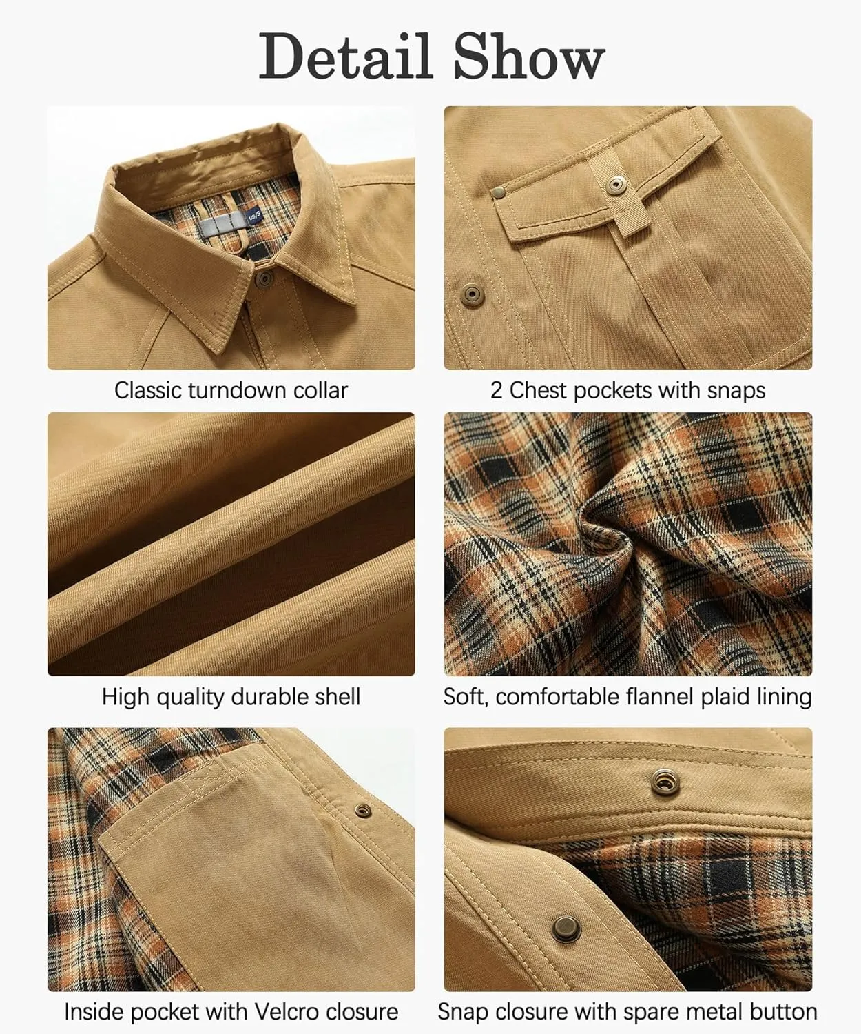 Men's Shirt Jacket Shacket with Flannel Lined Casual Snap Button Overshirt Western Cowboy Jackets Fall Clothing