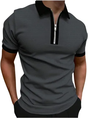 Mens Short Sleeve Quarter Zip Shirts Casual Colorblock Golf Shirt Slim Fit Waffle Moisture Wicking Collared T-Shirt 2025