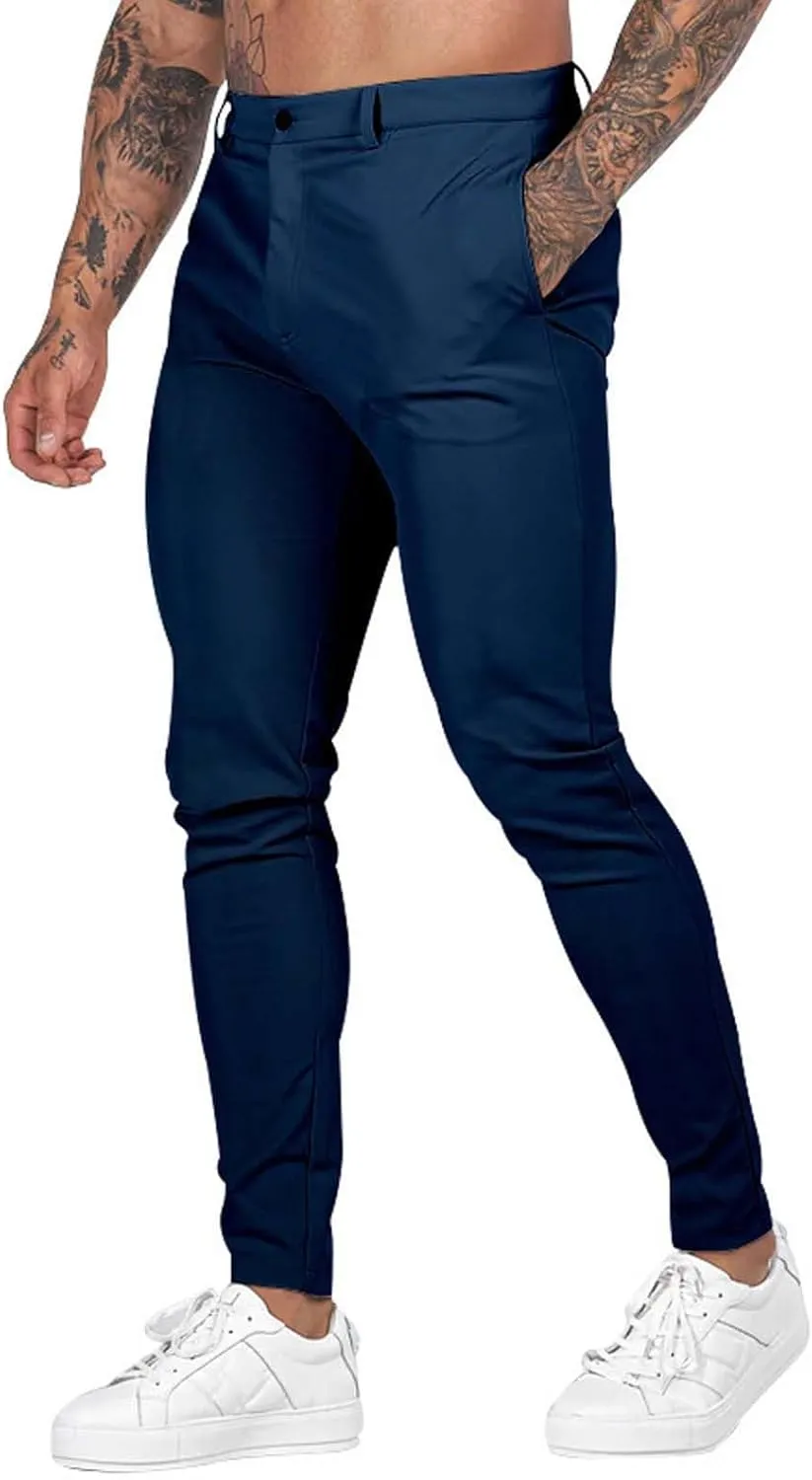Mens Slim Fit Casual Pants Stretch Cotton Chinos Pants Tapered Lightweight Breathable Casual Golf Business Skinny Dress Pants
