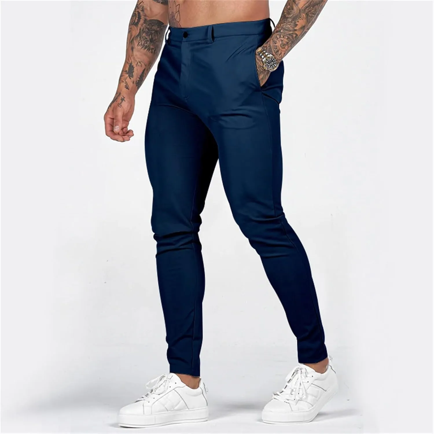 Mens Slim Fit Casual Pants Stretch Cotton Chinos Pants Tapered Lightweight Breathable Casual Golf Business Skinny Dress Pants