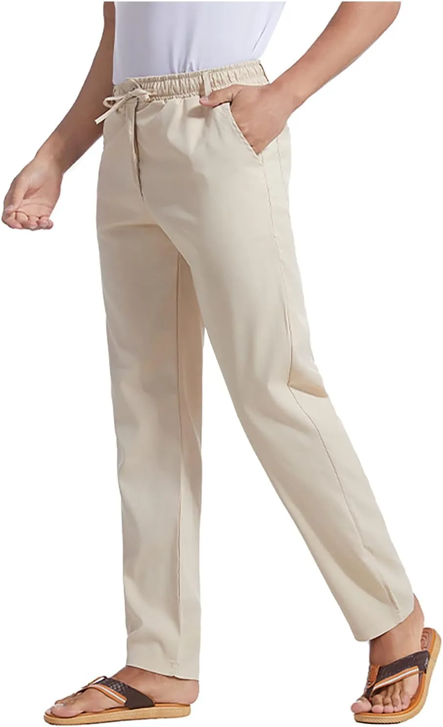 Mens Slim Fit Dress Pants Cotton Twill Casual Stretch Relaxed Fit Chino Pants Drawstring Expandable Waist Suit Pant