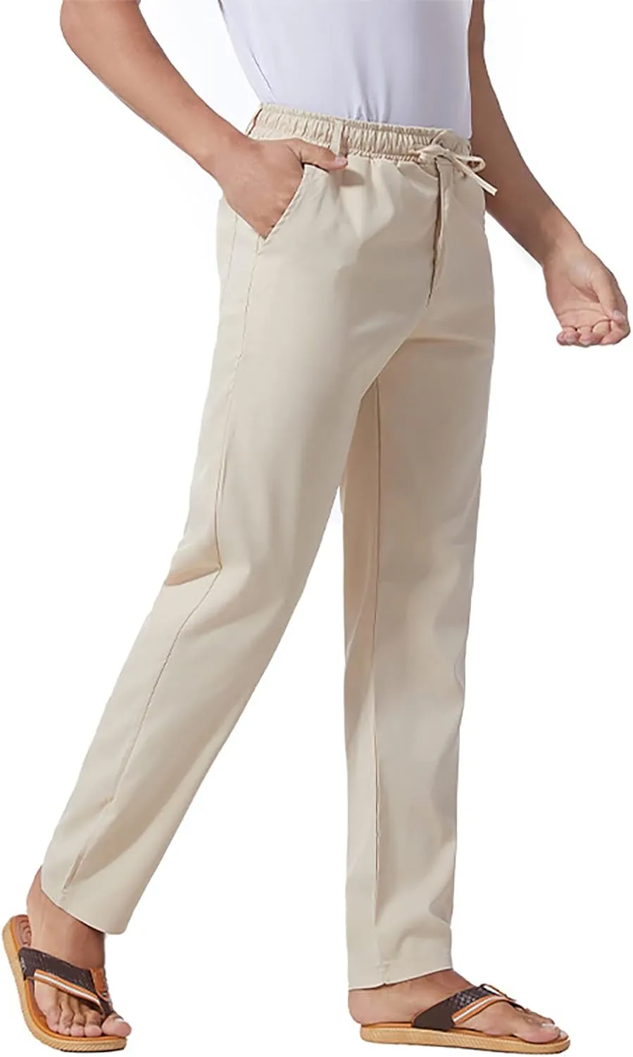 Mens Slim Fit Dress Pants Cotton Twill Casual Stretch Relaxed Fit Chino Pants Drawstring Expandable Waist Suit Pant