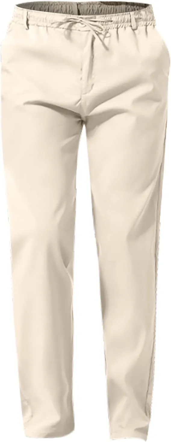 Mens Slim Fit Dress Pants Cotton Twill Casual Stretch Relaxed Fit Chino Pants Drawstring Expandable Waist Suit Pant