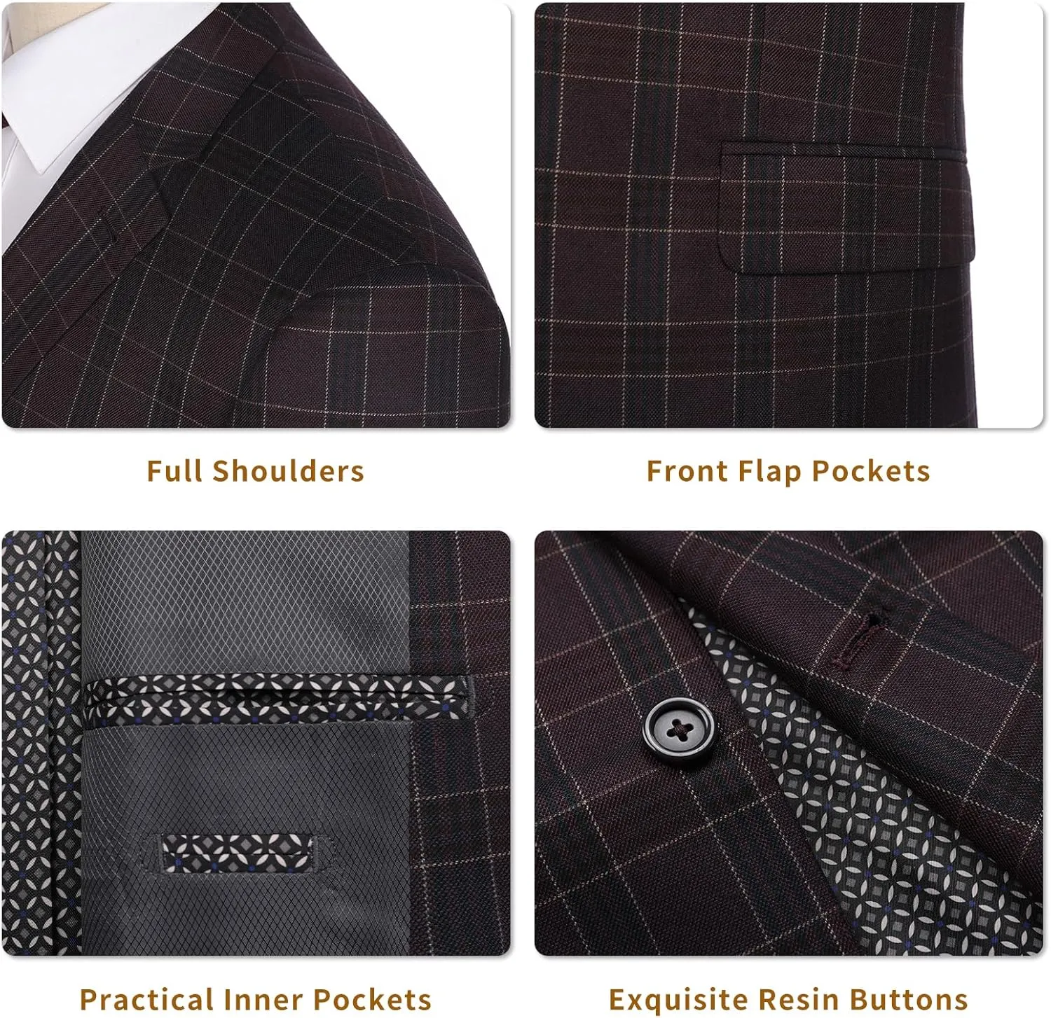 Men's Sports Coat Stylish Classic Fit Plaid Blazer 2 Button Single Breasted Spots Jacket for Casual Wear