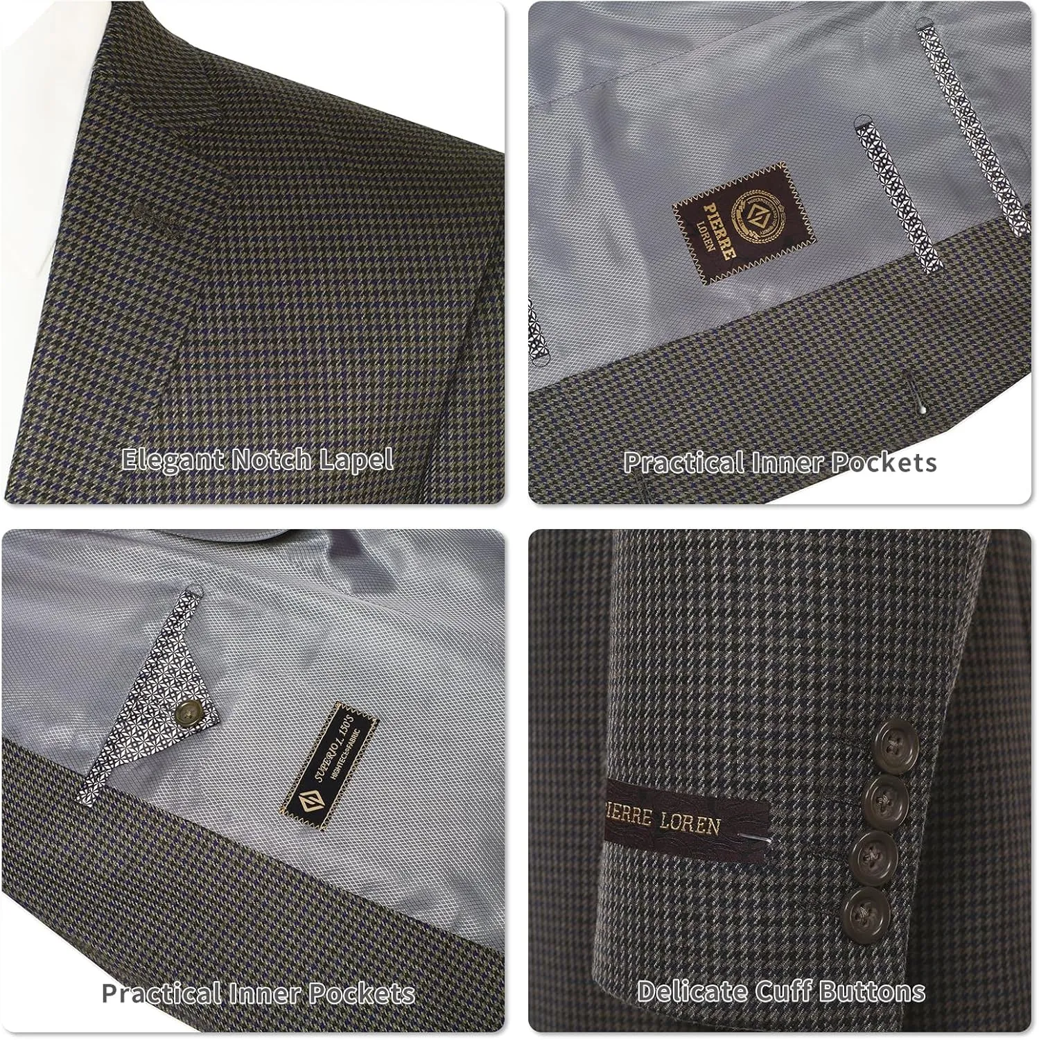 Men's Sports Coat Stylish Classic Fit Plaid Blazer 2 Button Single Breasted Spots Jacket for Casual Wear