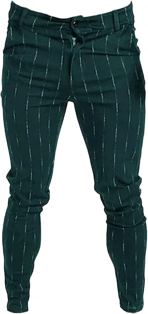 Men's Stripe Printed Dress Pants Skinny Stretch Chino Pencil Trousers Classic Slim Flat Front Golf Long Pants