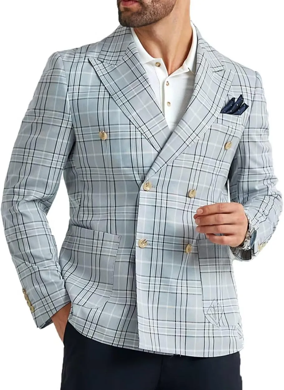 Men's Suit Jacket Blazer Casual Plaid Stripe Slim Fit Sport Coats Blazers Double Breasted Mens Tuxedos Jackets