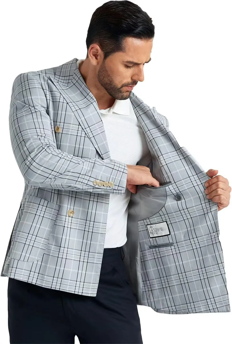 Men's Suit Jacket Blazer Casual Plaid Stripe Slim Fit Sport Coats Blazers Double Breasted Mens Tuxedos Jackets