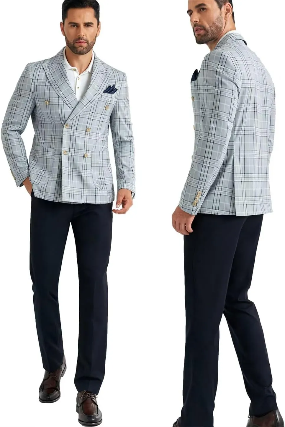 Men's Suit Jacket Blazer Casual Plaid Stripe Slim Fit Sport Coats Blazers Double Breasted Mens Tuxedos Jackets