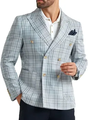 Men's Suit Jacket Blazer Casual Plaid Stripe Slim Fit Sport Coats Blazers Double Breasted Mens Tuxedos Jackets