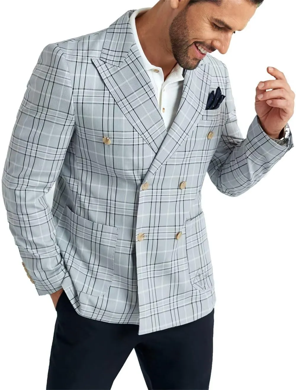Men's Suit Jacket Blazer Casual Plaid Stripe Slim Fit Sport Coats Blazers Double Breasted Mens Tuxedos Jackets