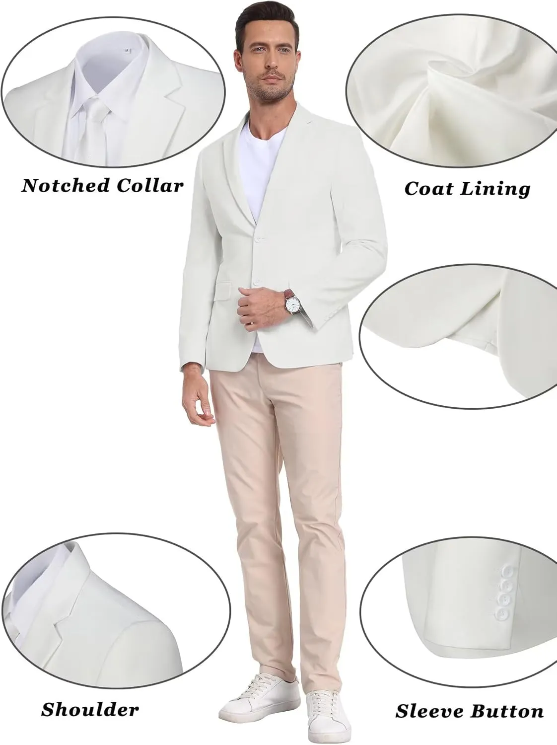 Mens Suit Jackets Casual Two Button Slim Fit Blazers Suit Separates Coat Sport Coats with Pockets for Wedding Prom Party