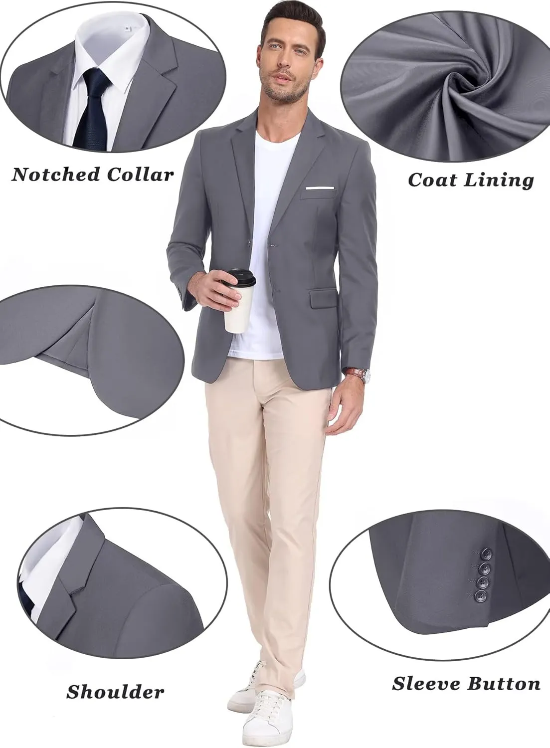 Mens Suit Jackets Casual Two Button Slim Fit Blazers Suit Separates Coat Sport Coats with Pockets for Wedding Prom Party