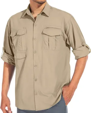 Men's Sun Protection Hiking Fishing Safari Shirt Long Sleeve Outdoor Cool Quick Dry Cargo Shirts