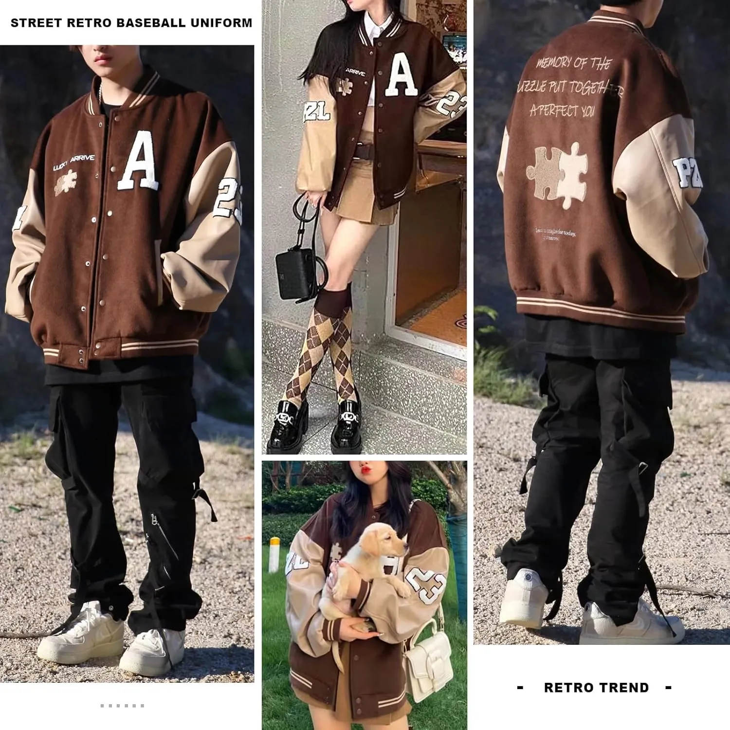 Mens Varsity College Jacket Baseball Bomber Jacket Vintage Sweatshirt Casual Unisex Streetwear Coats with Patch