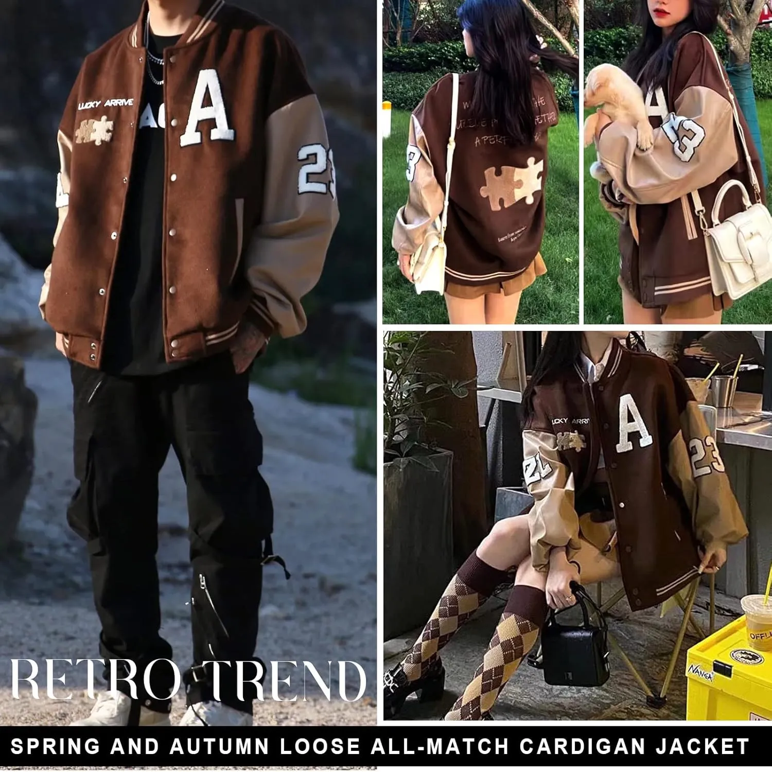 Mens Varsity College Jacket Baseball Bomber Jacket Vintage Sweatshirt Casual Unisex Streetwear Coats with Patch