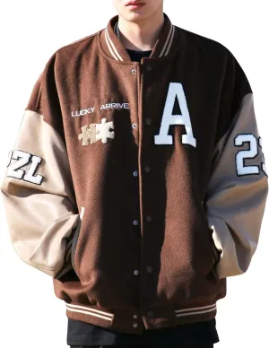 Mens Varsity College Jacket Baseball Bomber Jacket Vintage Sweatshirt Casual Unisex Streetwear Coats with Patch