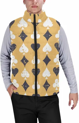 Mens Vest White Card Suits On Black Men'S Outdoor Quilted Winter Vest Puffer Sleeveless Jacket Padded Vest