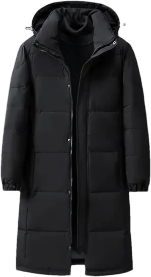 Men's Winter Long Down Coats Hooded Casual Thicker Warm Puffer Jackets Quilted Padded Cotton Parkas