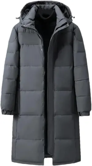 Men's Winter Long Down Coats Hooded Casual Thicker Warm Puffer Jackets Quilted Padded Cotton Parkas