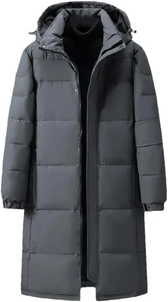 Men's Winter Long Down Coats Hooded Casual Thicker Warm Puffer Jackets Quilted Padded Cotton Parkas