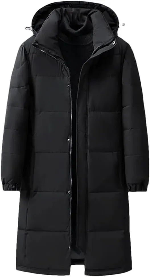 Men's Winter Long Down Coats Hooded Casual Thicker Warm Puffer Jackets Quilted Padded Cotton Parkas