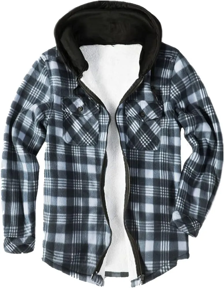 Mens Winter Warm Flannel Plaid Sherpa Padded Cotton Jackets Zip Up Heavyweight Thermal Lined Button Jacket Coat