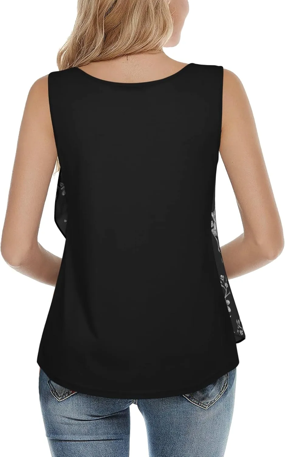 Messic Women's Sleeveless Tank Tops Double Layers Chiffon Casual Blouse Tunic Shirts