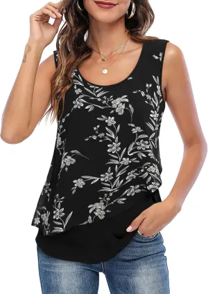 Messic Women's Sleeveless Tank Tops Double Layers Chiffon Casual Blouse Tunic Shirts