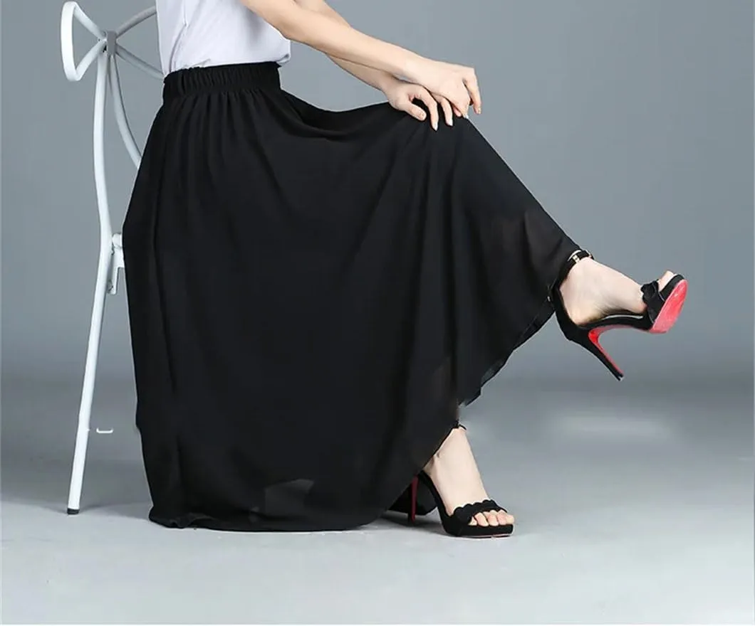 Midi Pleated Skirt Solid Women Long A-Line Solid High Waist Midi Skirts Bohemian