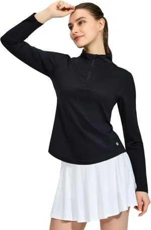 MIER Long Sleeve Workout Shirts for Women Quarter Zip Athletic Pullover Dry Fit Flowy Golf Running UV Sun Shirts,1/4 Zip