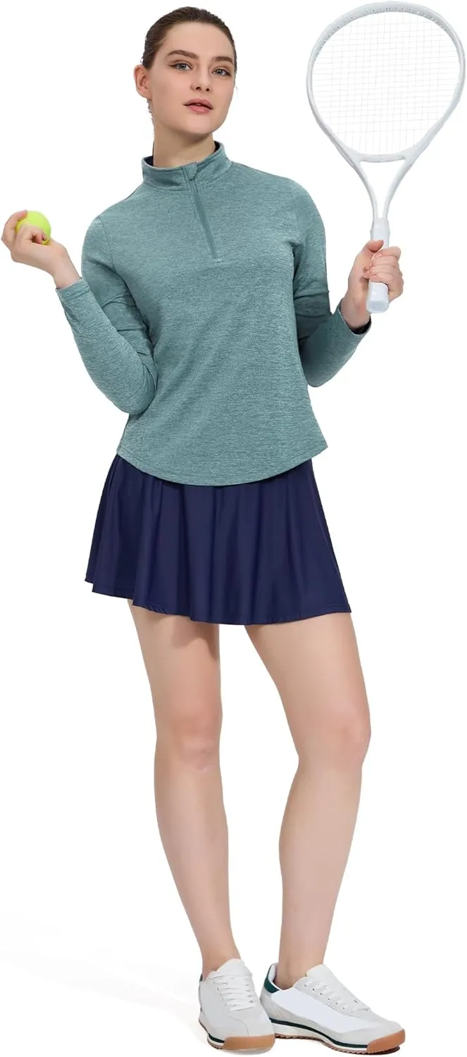 MIER Long Sleeve Workout Shirts for Women Quarter Zip Athletic Pullover Dry Fit Flowy Golf Running UV Sun Shirts,1/4 Zip