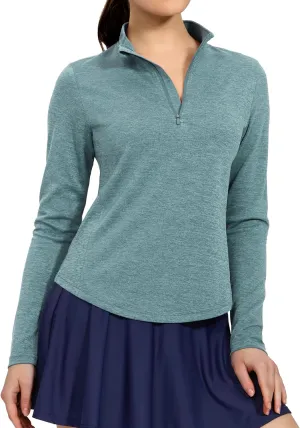 MIER Long Sleeve Workout Shirts for Women Quarter Zip Athletic Pullover Dry Fit Flowy Golf Running UV Sun Shirts,1/4 Zip