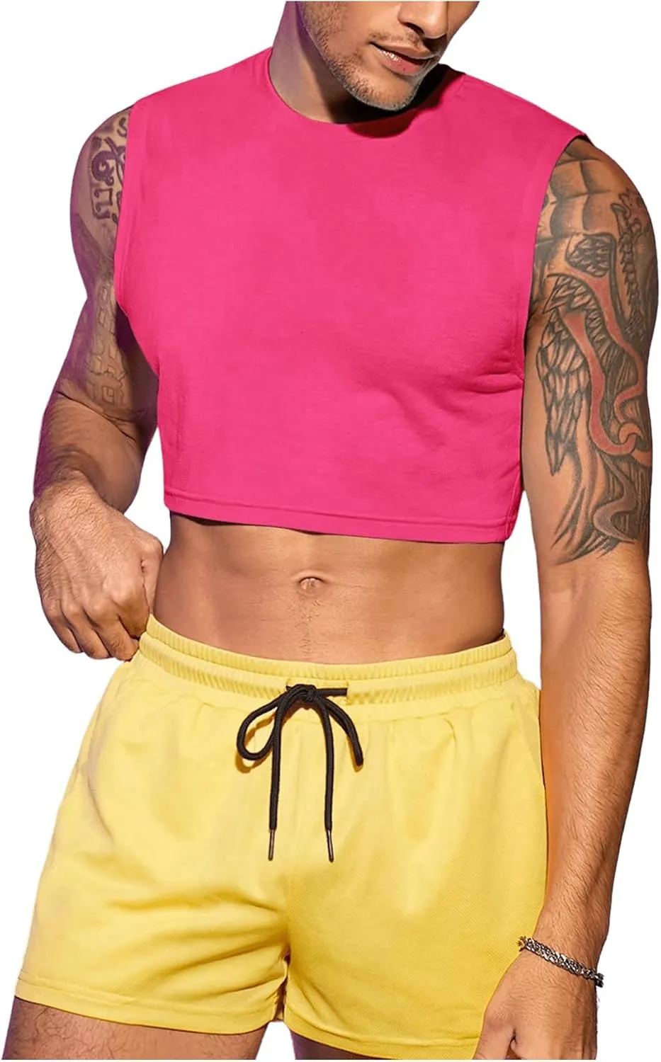 Milumia Men's Casual Round Neck Sleeveless Crop Tank Tops Muscle Shirts Streetwear